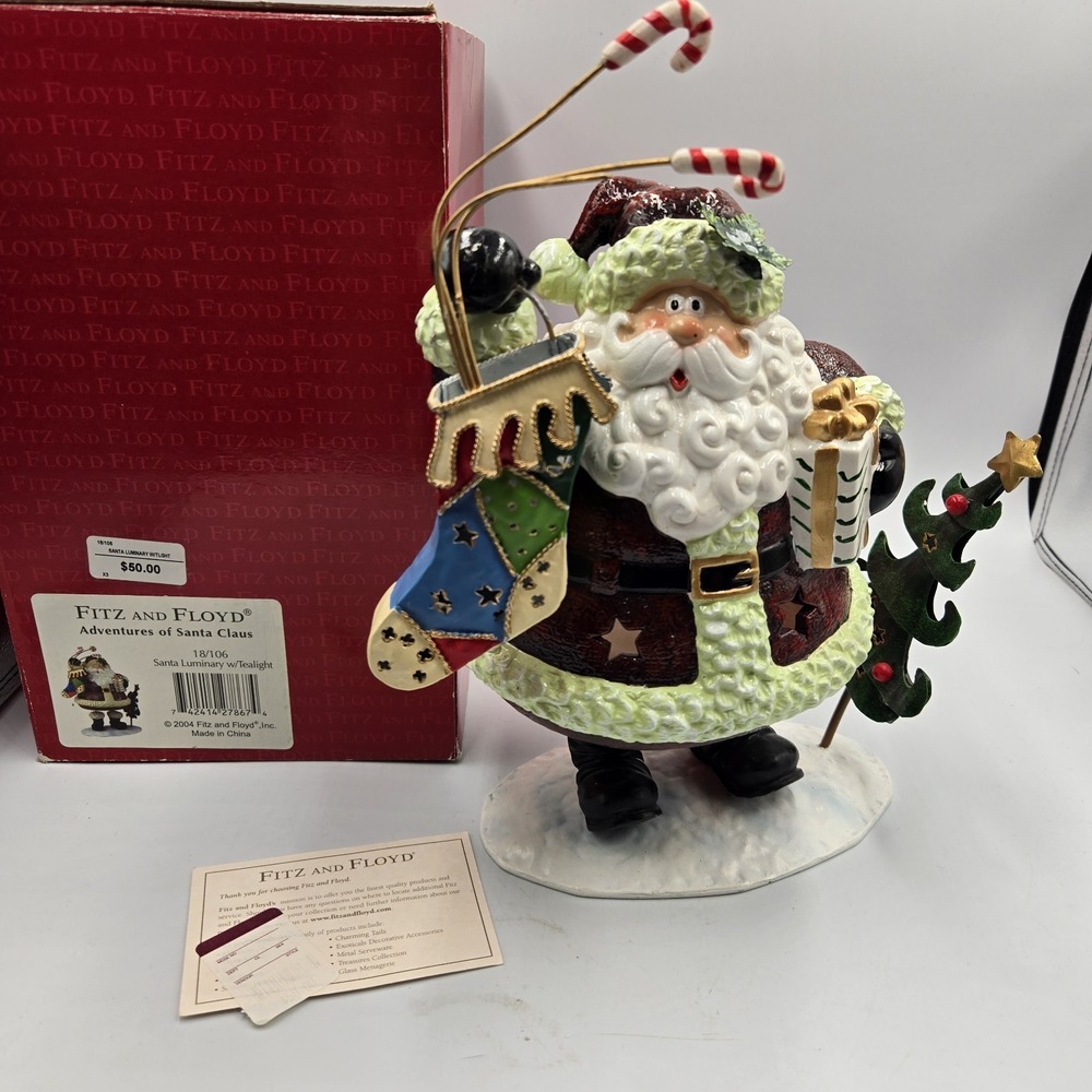 RARE Vintage 2004 Fitz Floyd Adventures of Santa Candy Canes Luminary Tealight